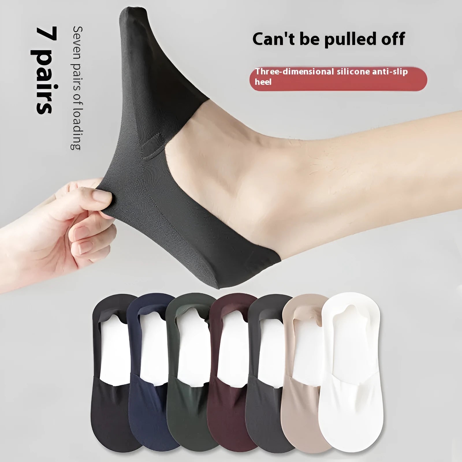 Men's seamless ankle socks in cotton and ice silk fabric, shown in multiple colours including black, grey, navy, and white.