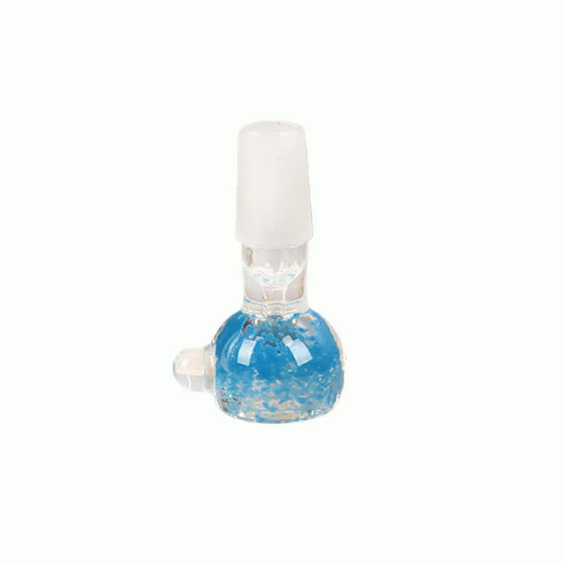 Coloured transparent glass tobacco pipe with geometric trumpet shape measuring 7cm