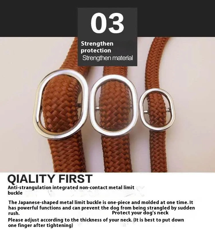 Brown nylon P chain dog leash with 2.1 metre length showing thickness variation