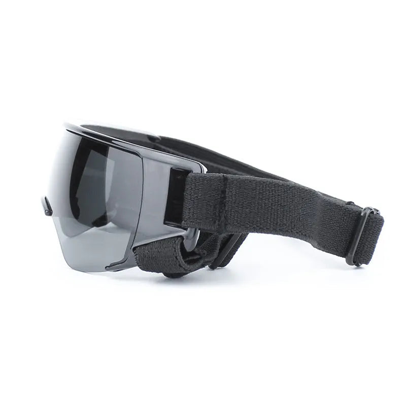 Dog UV-proof goggles with polycarbonate lenses and adjustable nylon ribbon strap in black colour