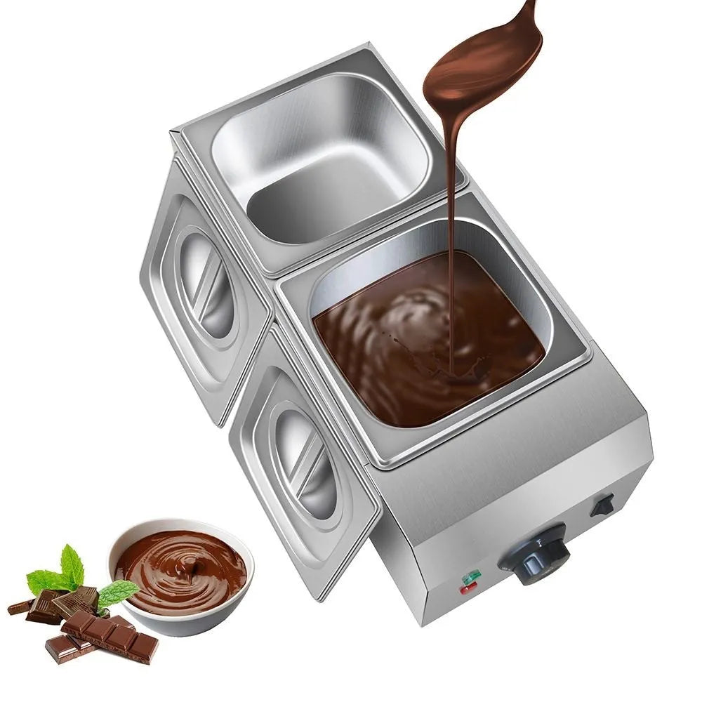 Commercial electric chocolate melting machine with dual pots and temperature controls