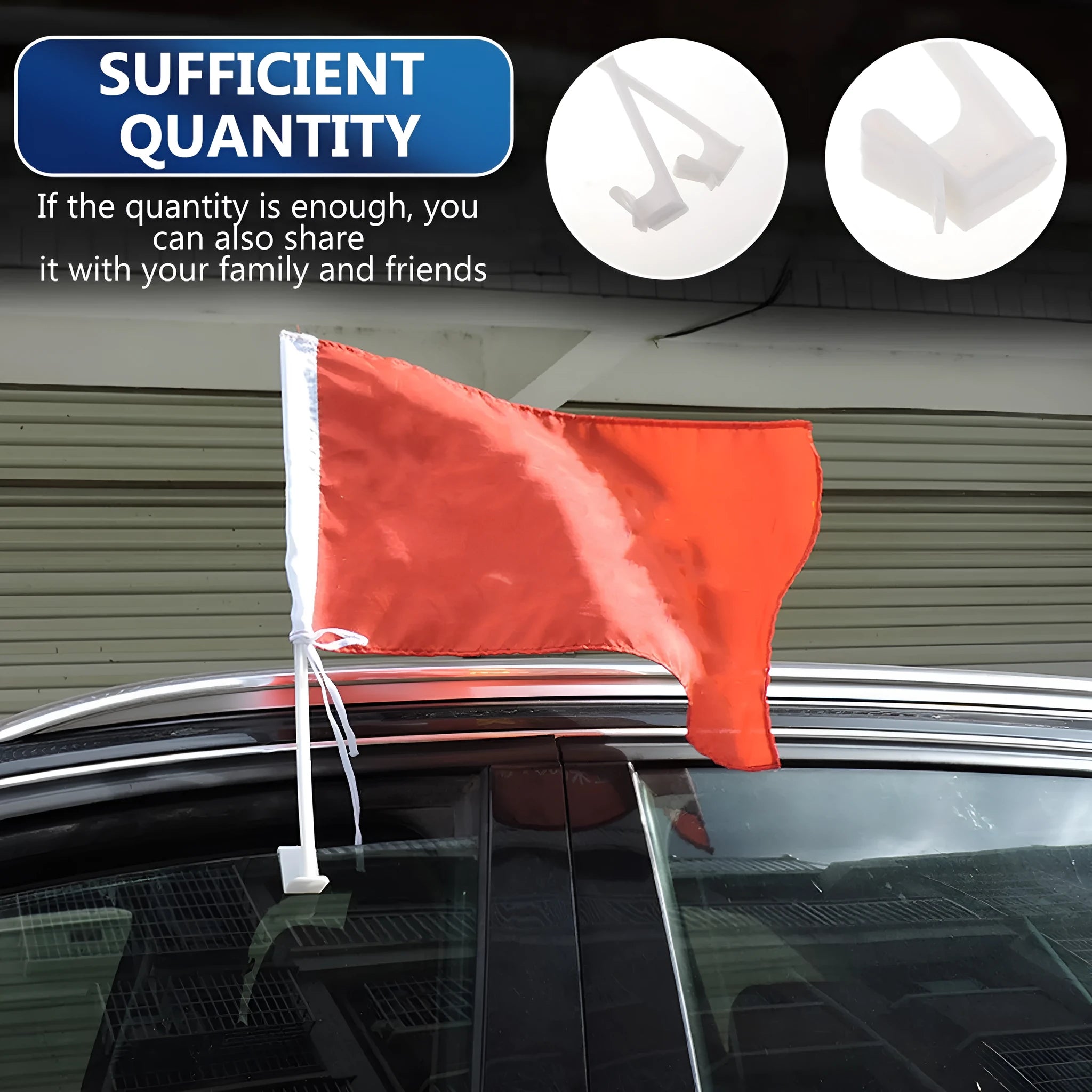 White PP plastic car window flag pole holder set with 10 poles for vehicle decoration