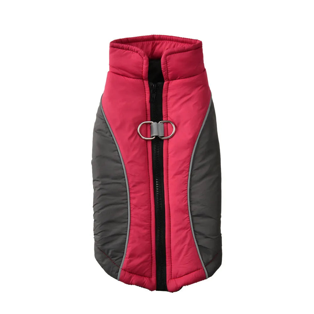 Reflective polyester pet coat in contrast colours, sizes XS to 2XL, for autumn and winter walks.