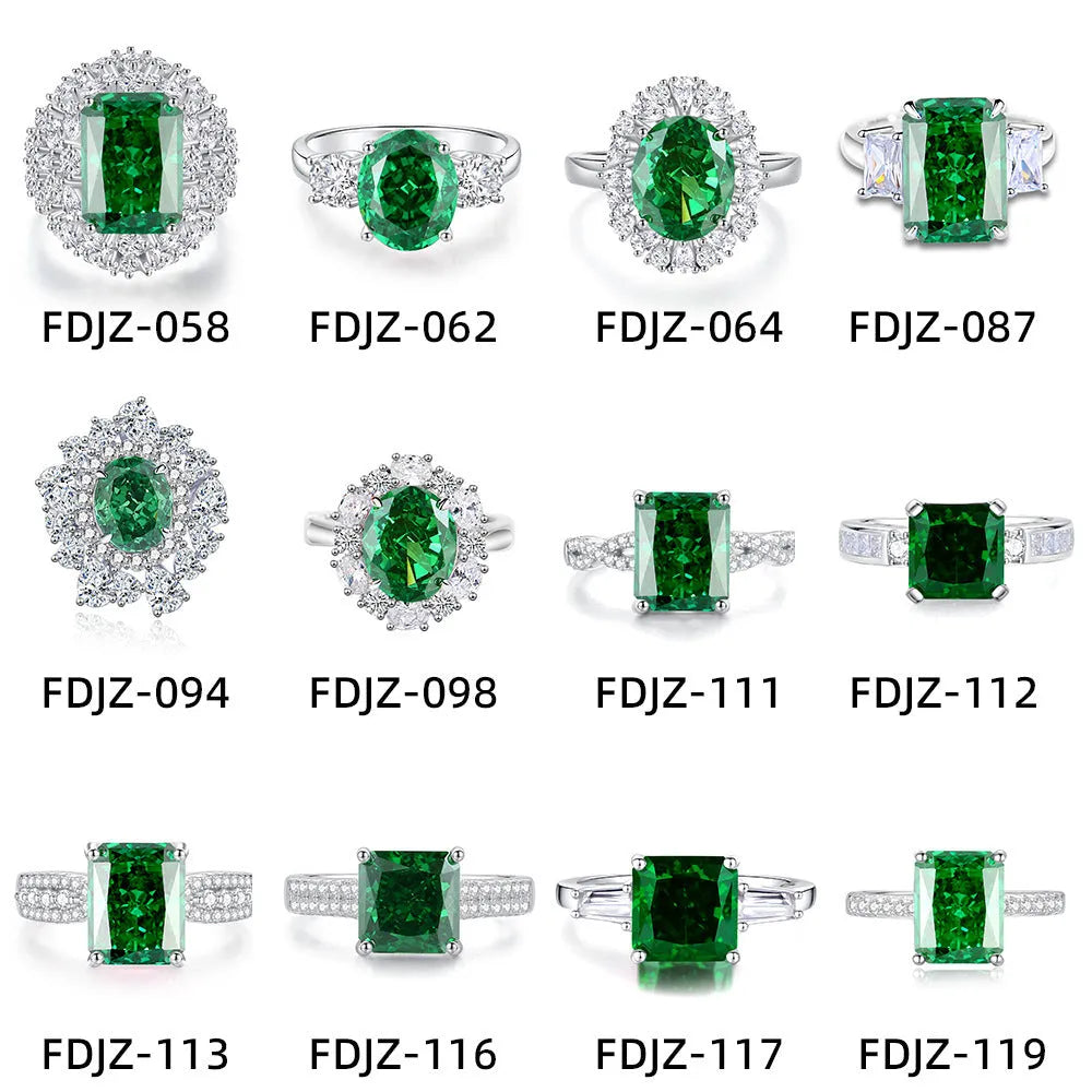 S925 sterling silver geometric ring with an inlaid emerald stone and high carbon diamond.