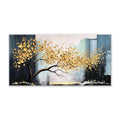 Large handmade oil painting on canvas of a golden tree still life, unframed horizontal single panel for modern wall decor