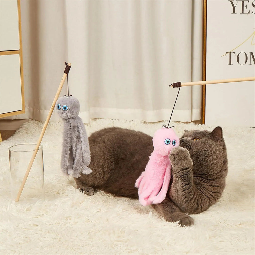 Indoor octopus cat toy with long stick for kittens and adult cats in four colour options