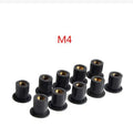 Black rubber motorcycle expansion well nuts with brass threads, set of 10 pieces in M4 M5 M6 sizes.