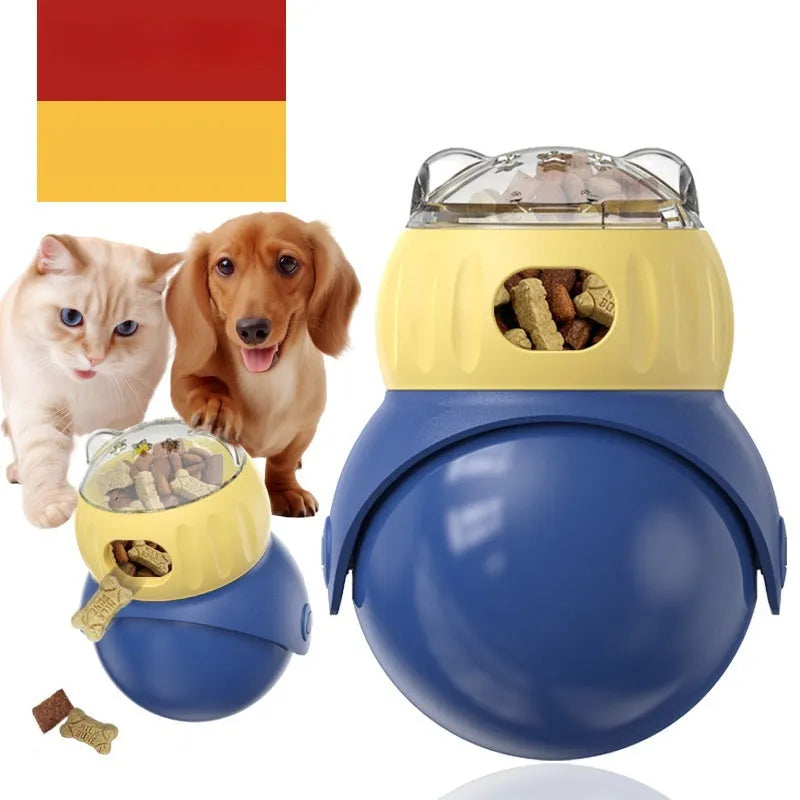 Owl-shaped plastic self-service food leakage puzzle cat toy feeder in Morandi yellow and blue colour options