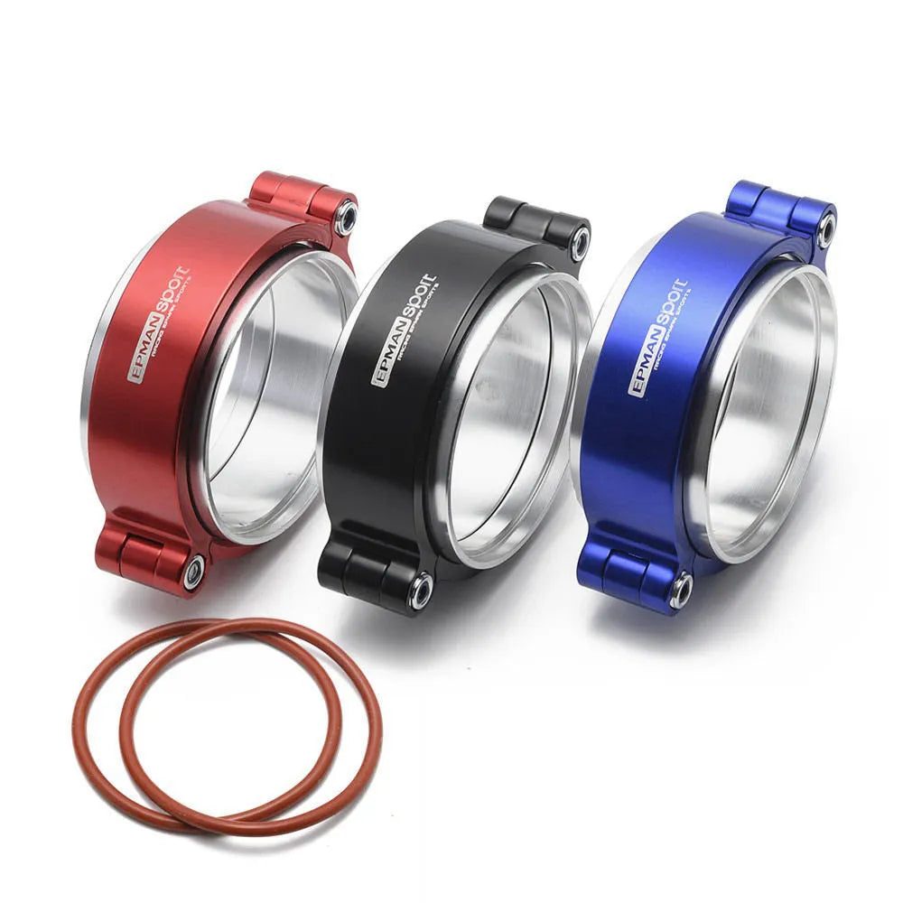 Aluminium turbocharger exhaust clamp for car modification in black, blue, or red colours