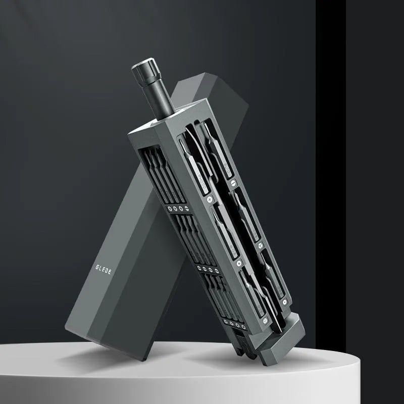 44-in-1 multi-function screwdriver set with S2 alloy steel blades and 44 bits in a compact holder.