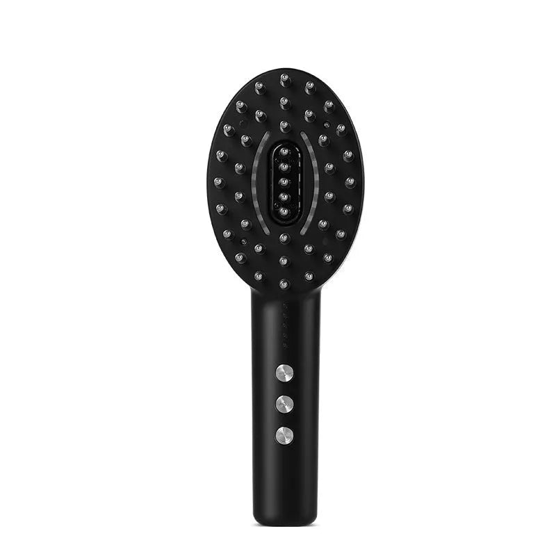 KD3802 Black rechargeable scalp massage device with charging cable on a plain background.