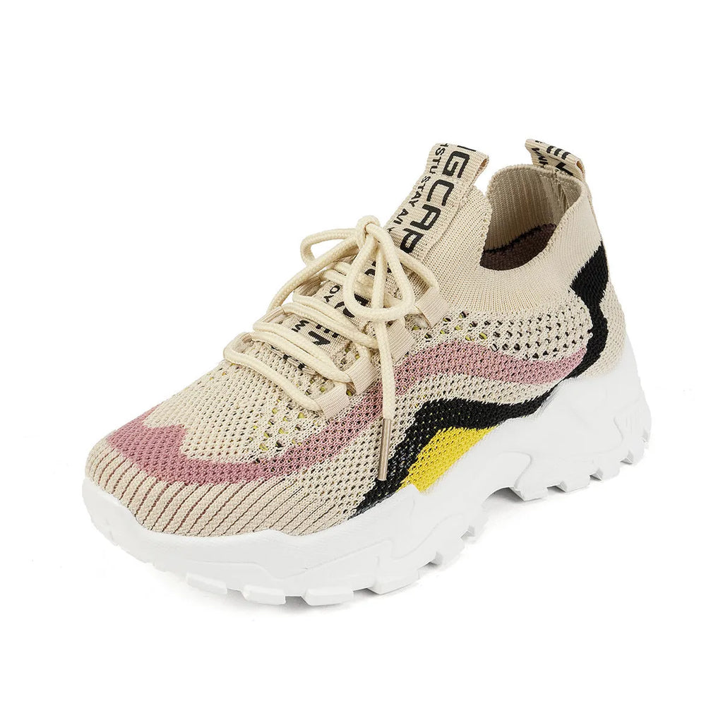 Women's lightweight soft bottom casual sports shoes in three colour options with front lace-up design.