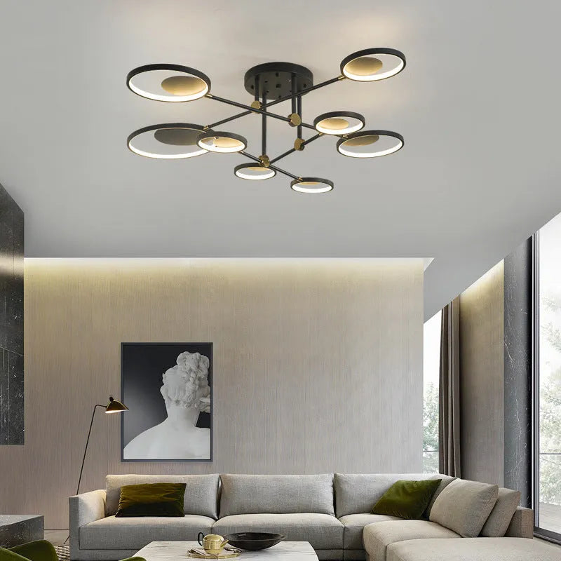 LED glass ceiling light with 4, 6 or 8 head caps, three colour light options, 720mm dimensions and 0.5m adjustable height
