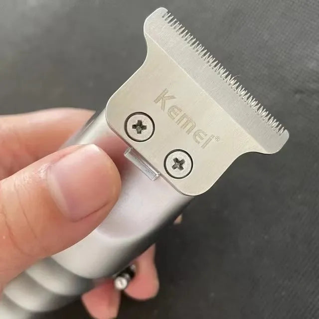 Barber scissors with LCD display showing battery status and stainless steel cutting blades