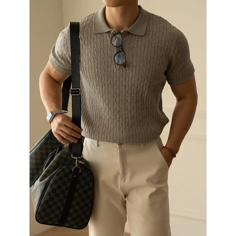 Men's short sleeve casual work shirt in khaki, black, or white colours.