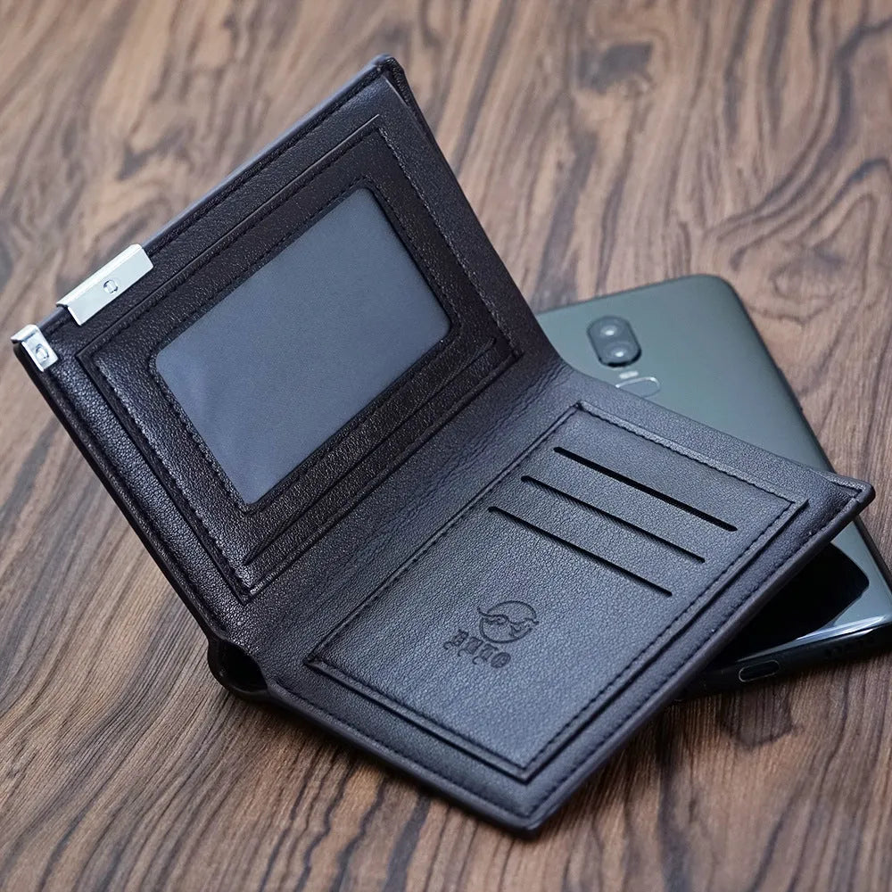 Men's classic leather zip-around wallet, presented as a gift.