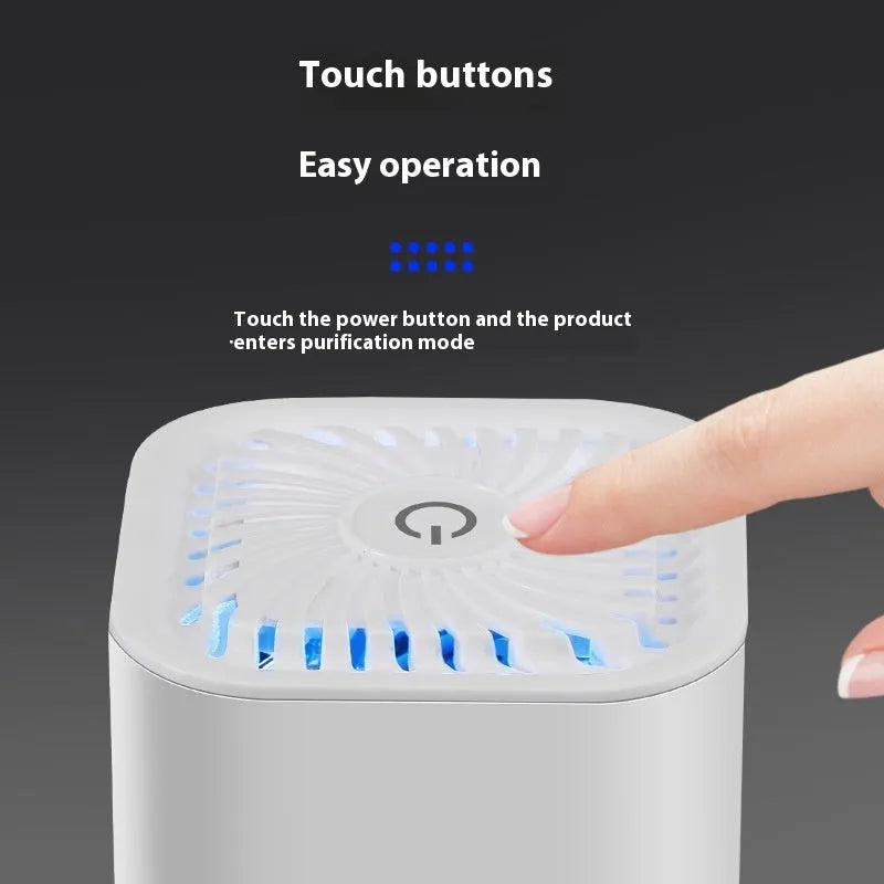 Mini USB air purifier in black or white for cars and small rooms under 10 square metres