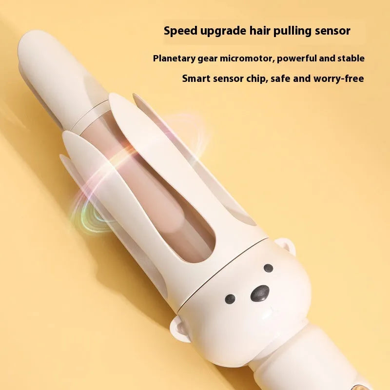 Beige automatic hair curler with anion negative ion technology and hair stick accessory
