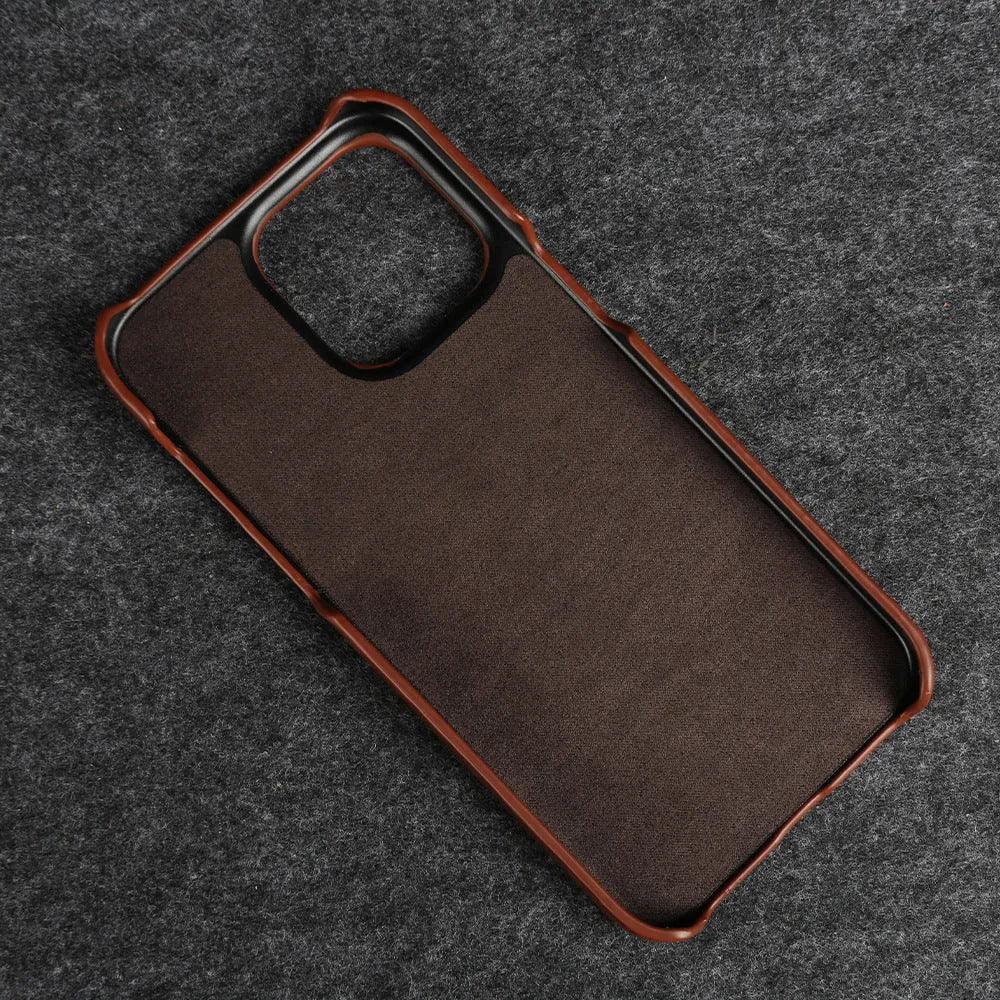 Handmade genuine leather iPhone 16 case in black, brown, dark blue, dark brown, or dark red