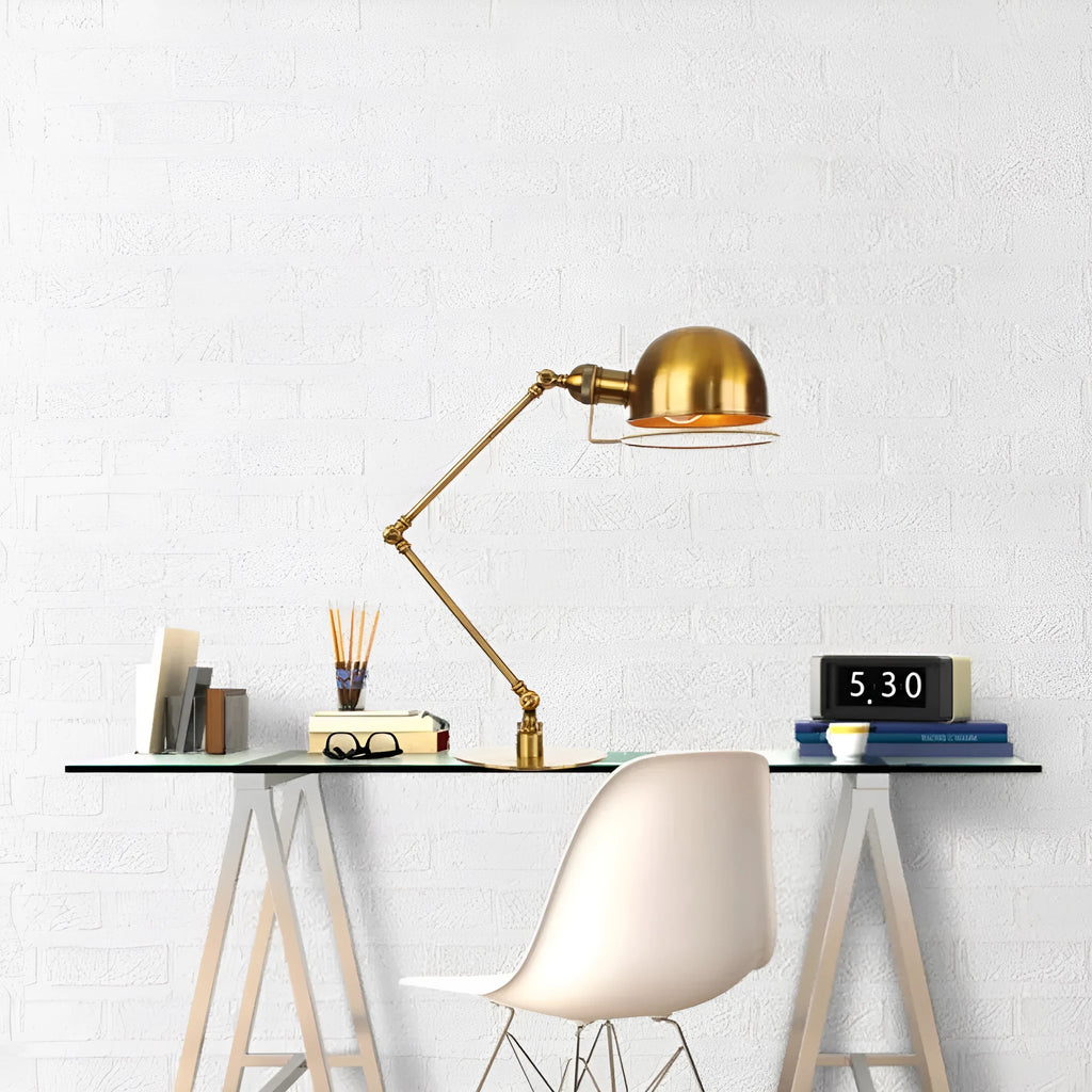 American retro iron adjustable decorative table lamp with metal shade in gold bronze finish