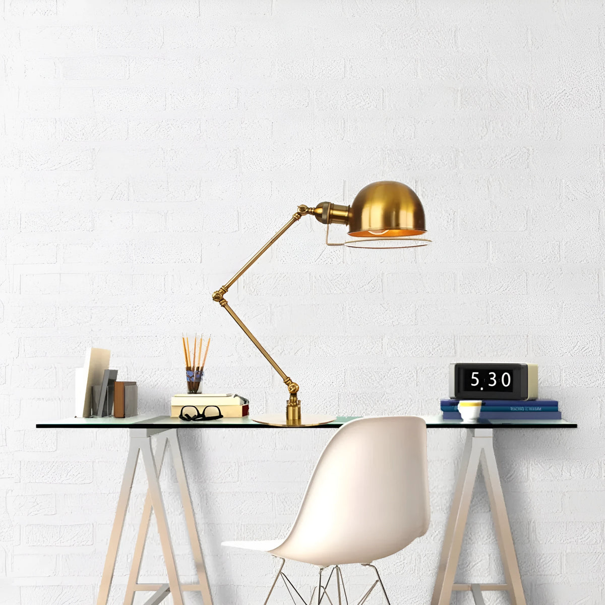 American retro iron adjustable decorative table lamp with metal shade in gold bronze finish