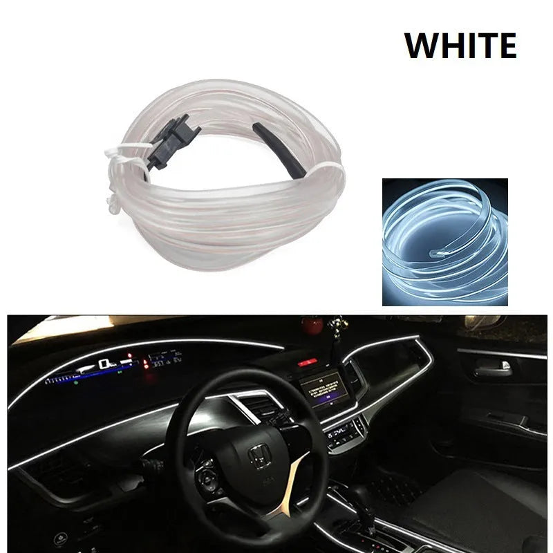 Six-metre long USB-powered LED light strip for car interior ambient lighting in various colours.