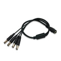 Black DC monitoring power cord with one-in-four interface and 5.5mm connectors for security systems