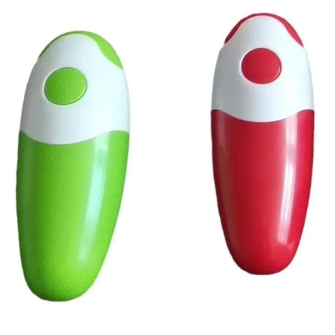Electric can opener in plastic body, 16 x 6.5 x 4.8cm, shown in light green, purplish red, sky blue and red