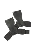 A pair of black rubber palm protection assist belts for rock climbing and weightlifting.