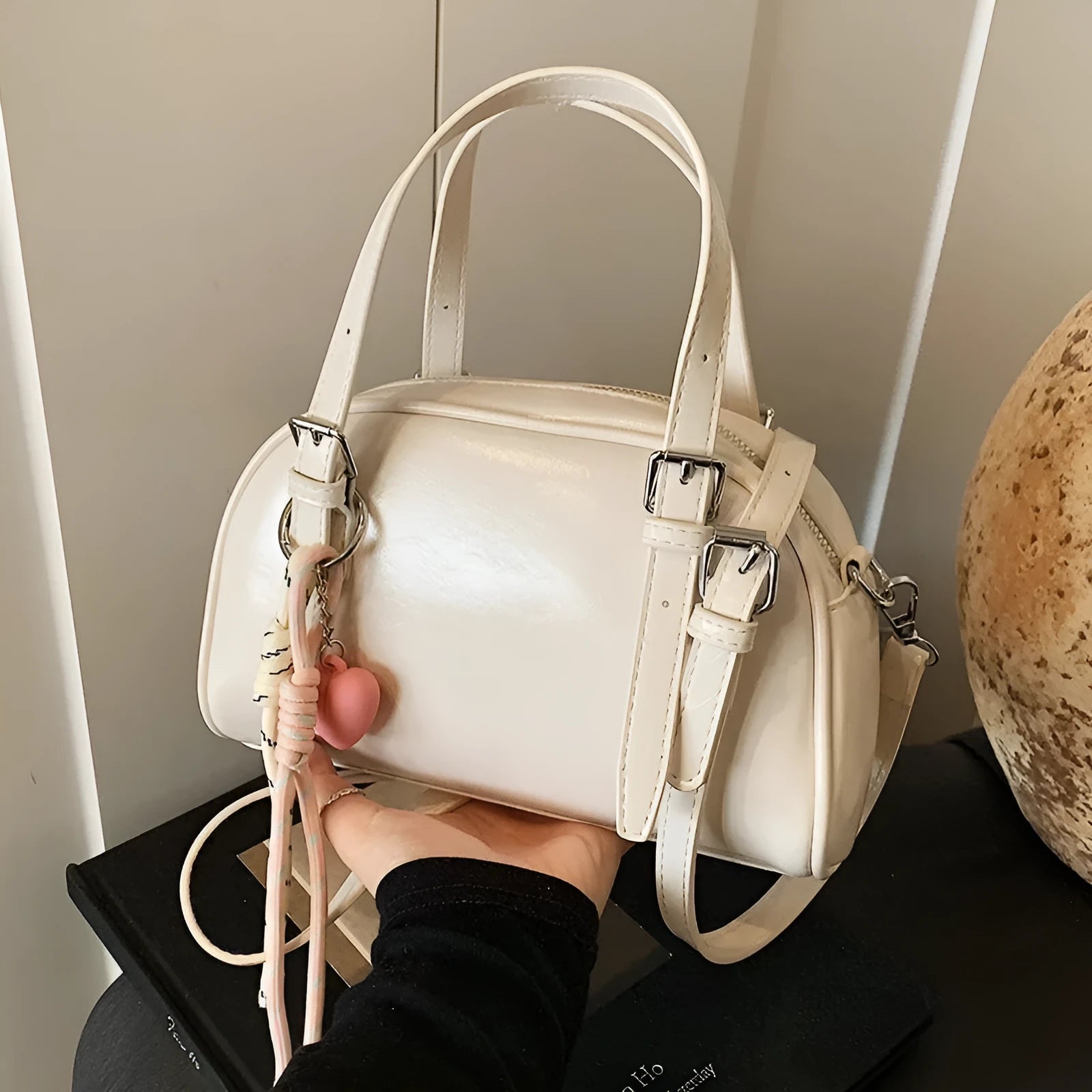 Korean style small square shoulder bag in soft PU leather with shell silhouette