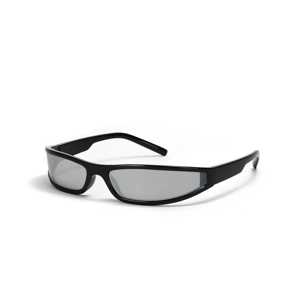 Female narrow frame future style sunglasses in bright black and gray colour option