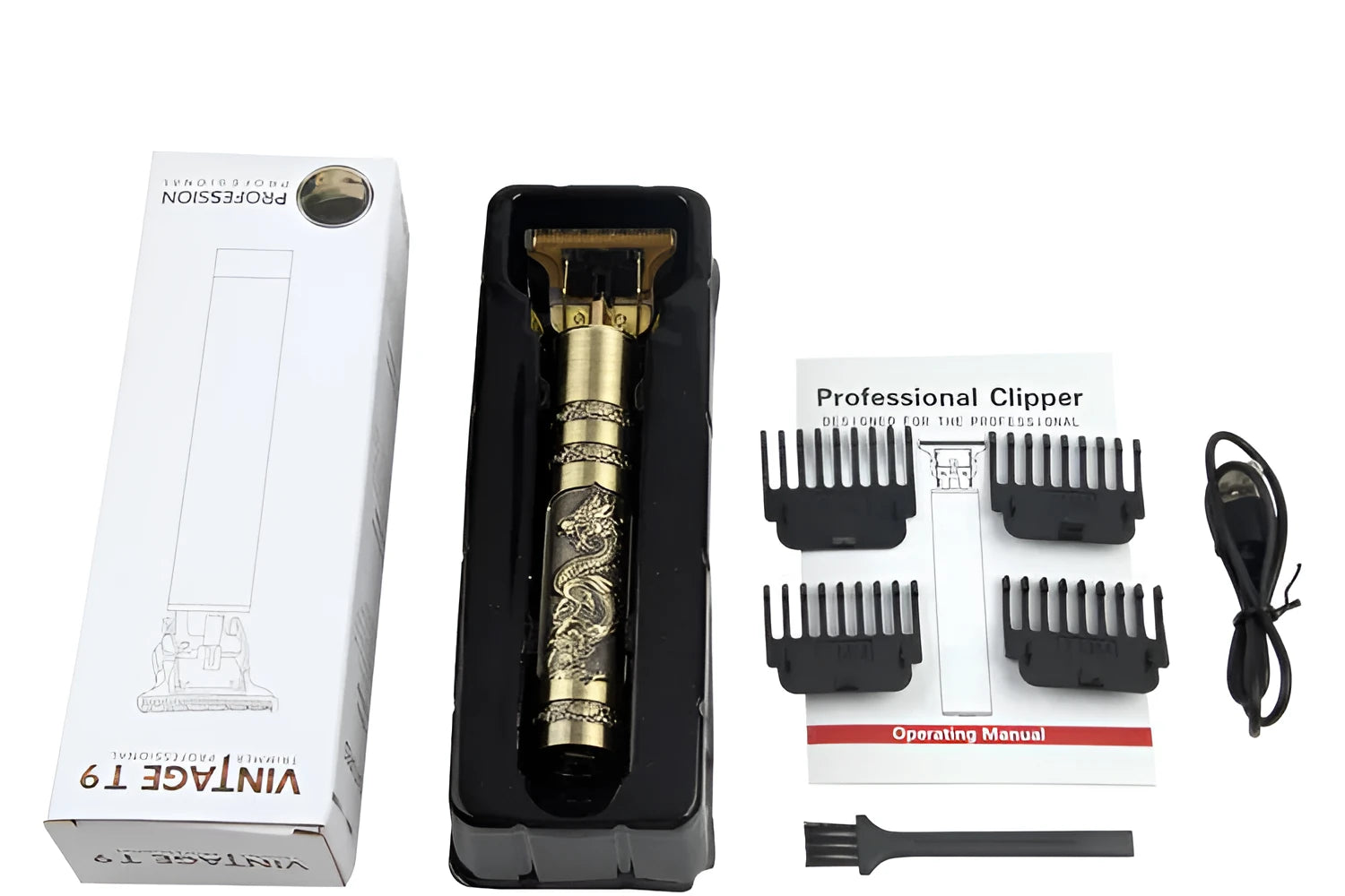 USB charging engraving clipper razor with stainless steel blade and black knurled aluminium shell