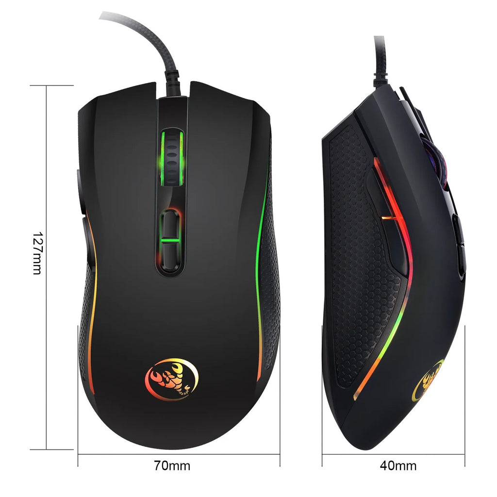 White and black wired gaming keyboard and mouse combo set with colour backlight on a desk