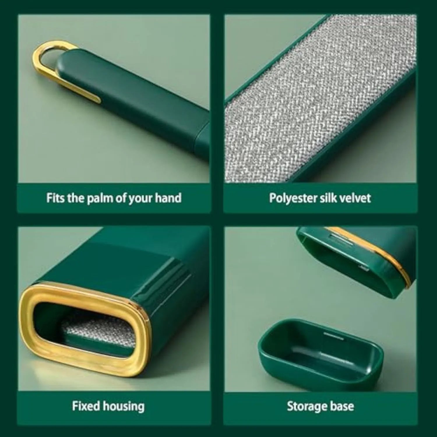 Pet hair remover brush with storage base in blue, green or white colours