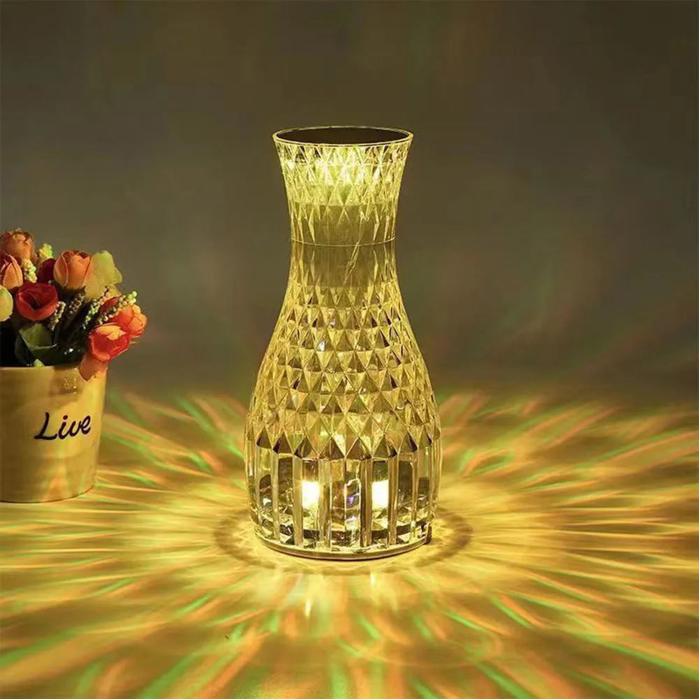 Vase shape crystal table lamp with USB charging port and remote control for bedside use