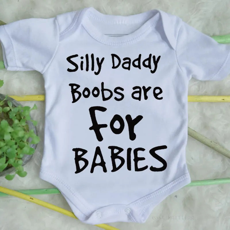 White unisex triangle climbing vest with Silly Daddy Boobs Are For Babies wording, polyester cotton, sizes S to 3XL