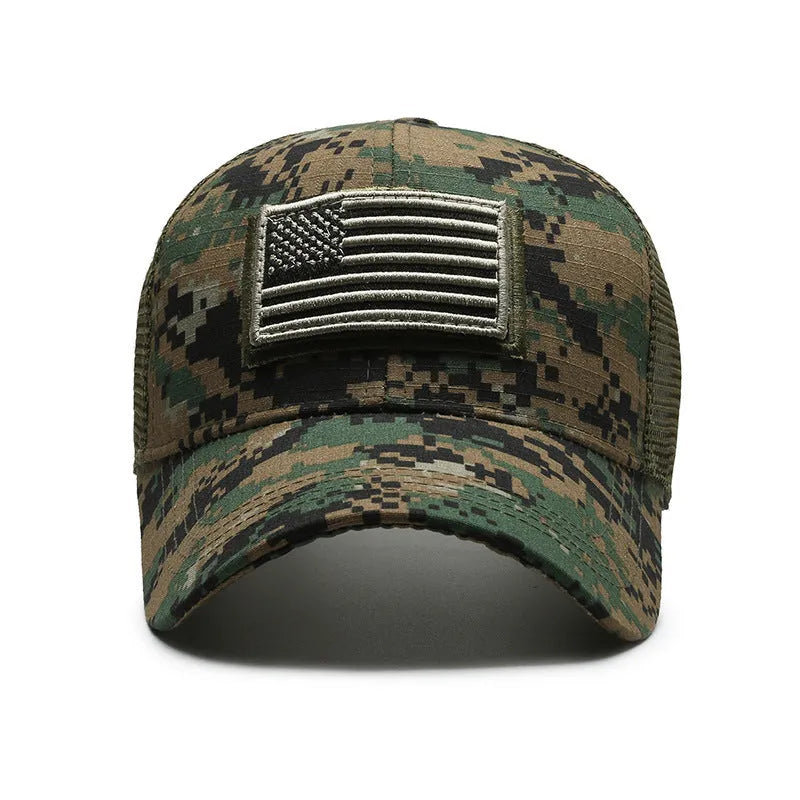Tactical camouflage baseball cap with adjustable Velcro strap and dome crown in cotton fabric