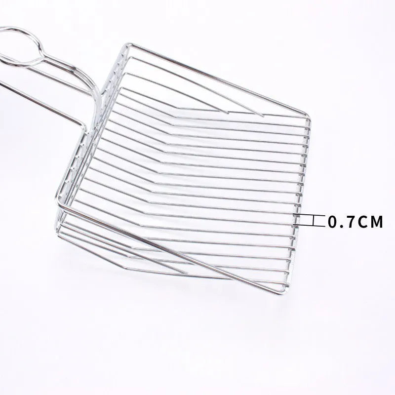 Iron cat litter scoop with electroplating, two size options, small and large, on a neutral background