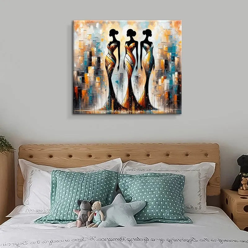 Large abstract handmade oil painting of African woman on canvas for modern home decoration