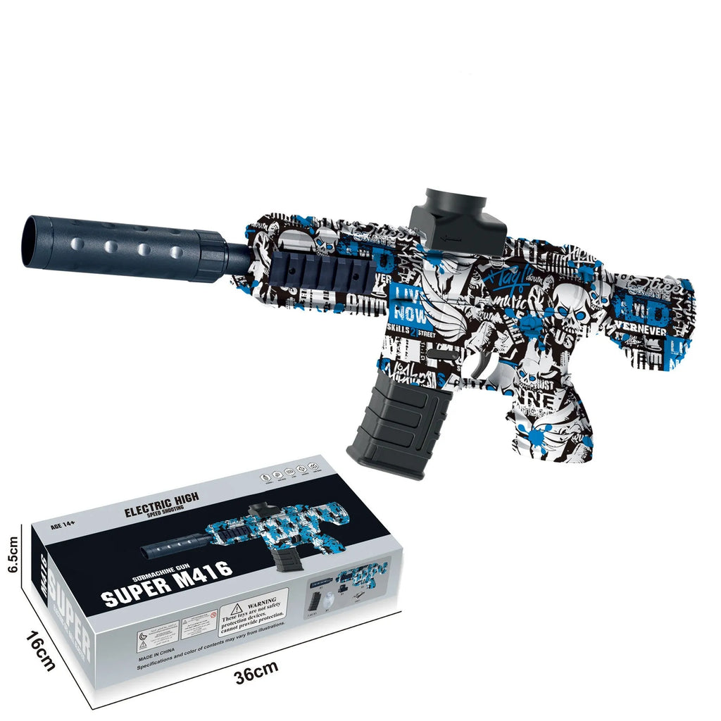 M416 electric continuous hair plastic toy blaster in Skull Red, Skull Blue, Letter Blue or Digital Green