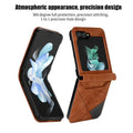 Samsung Galaxy Z Flip folding phone case with patchwork retro pattern and card slots in flip wallet design