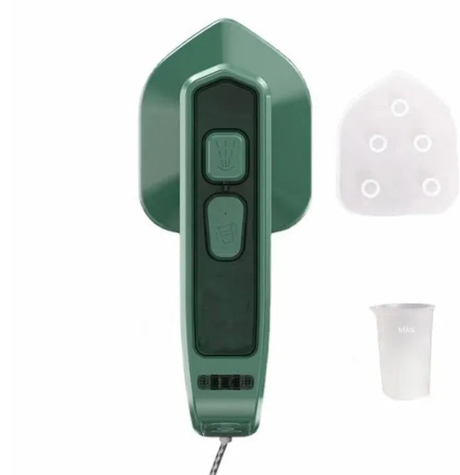 Dark green portable hanging steam iron with ceramic panel and handheld design