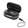 Wireless Bluetooth sleep headset earplugs in black or white with charging bin and digital display