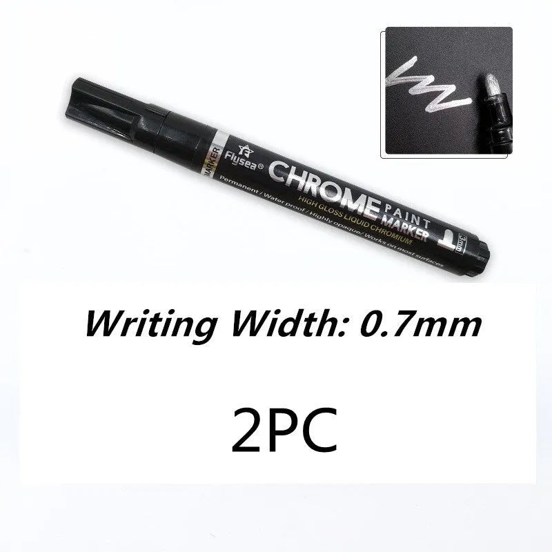 Flysea 3.0mm chrome metal marker pen with reflective paint for writing on multiple surfaces.
