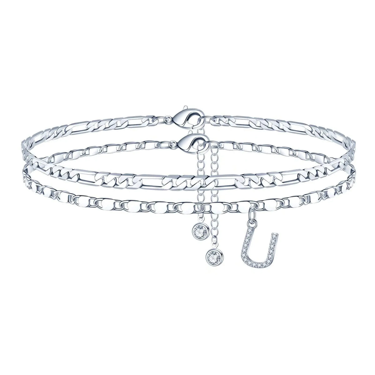 Copper double circle anklet with alphabet letters and silver colour finish