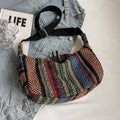 Women's ethnic style canvas crossbody dumpling bag with sewing thread details