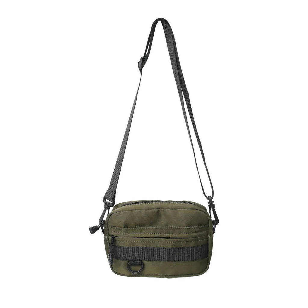 Men's nylon crossbody messenger bag in solid colour with visible sewing thread detail