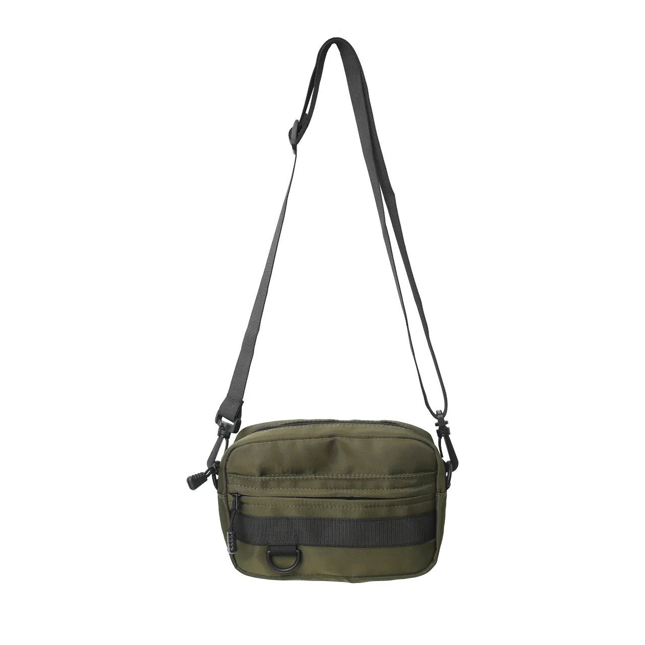 Men's nylon crossbody messenger bag in solid colour with visible sewing thread detail