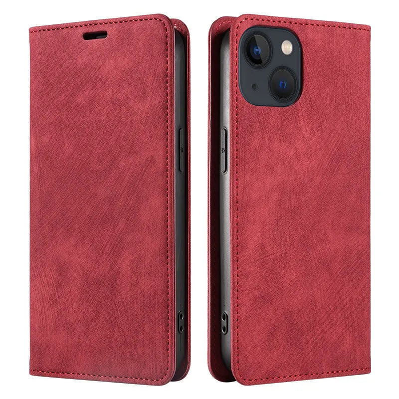 Magnetic flip phone case for iPhone in multiple colours showing front flap closed.