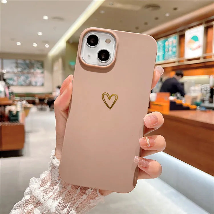 Brown silicone iPhone case with hot stamping love design on non-slip TPU surface